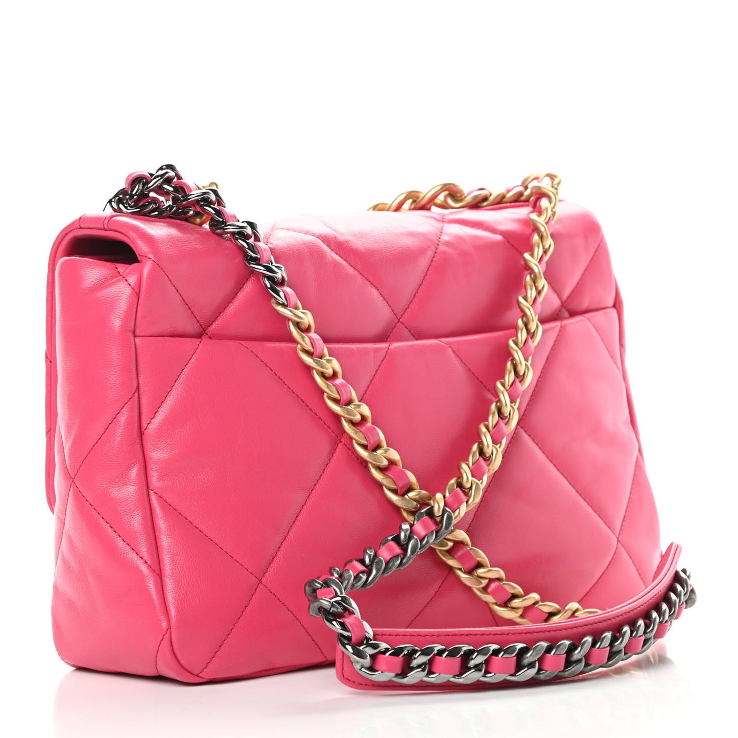 Goatskin Quilted Large Chanel 19 Flap Dark Pink
