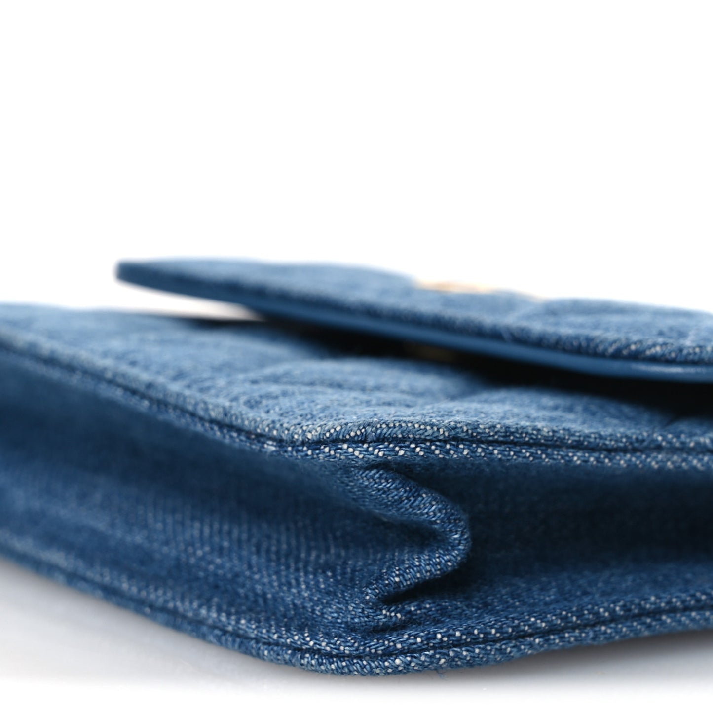 Denim Quilted CC Pearl Crush Clutch With Chain Blue Blue
