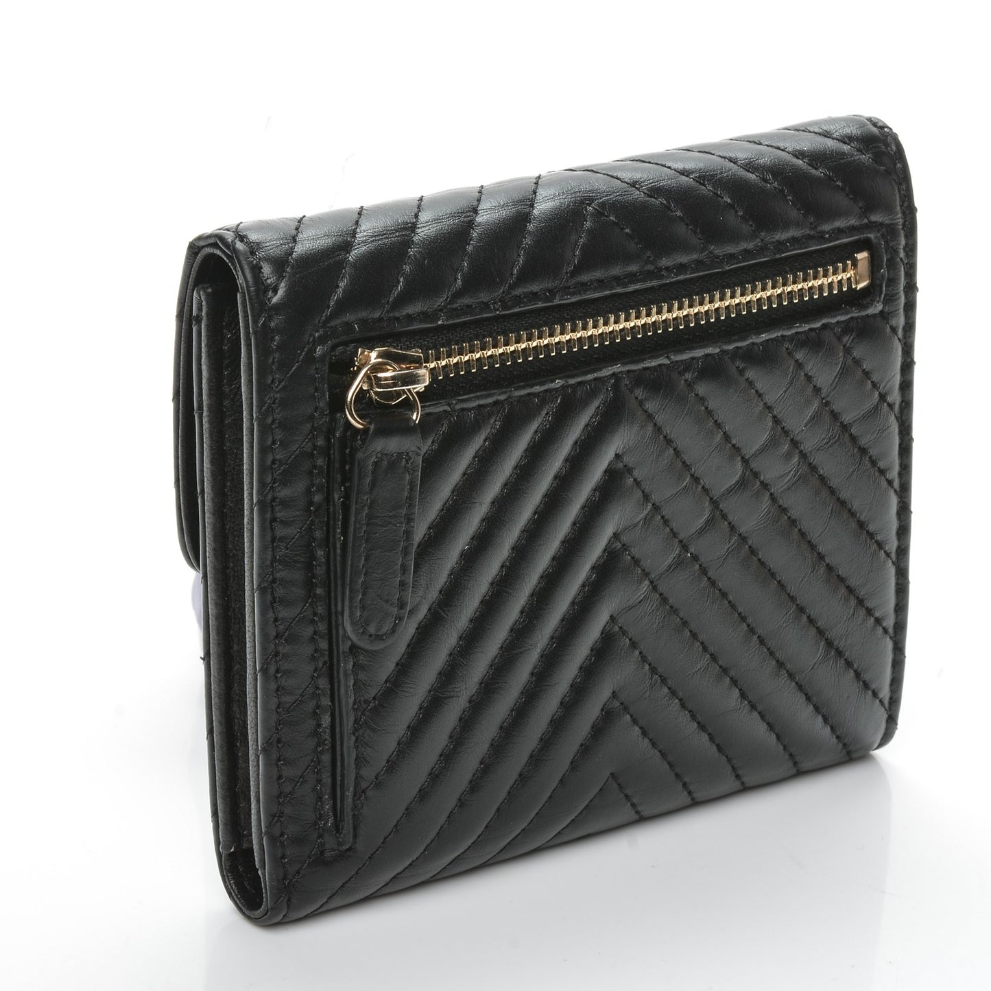 Aged Calfskin Chevron Reissue Compact Wallet Black