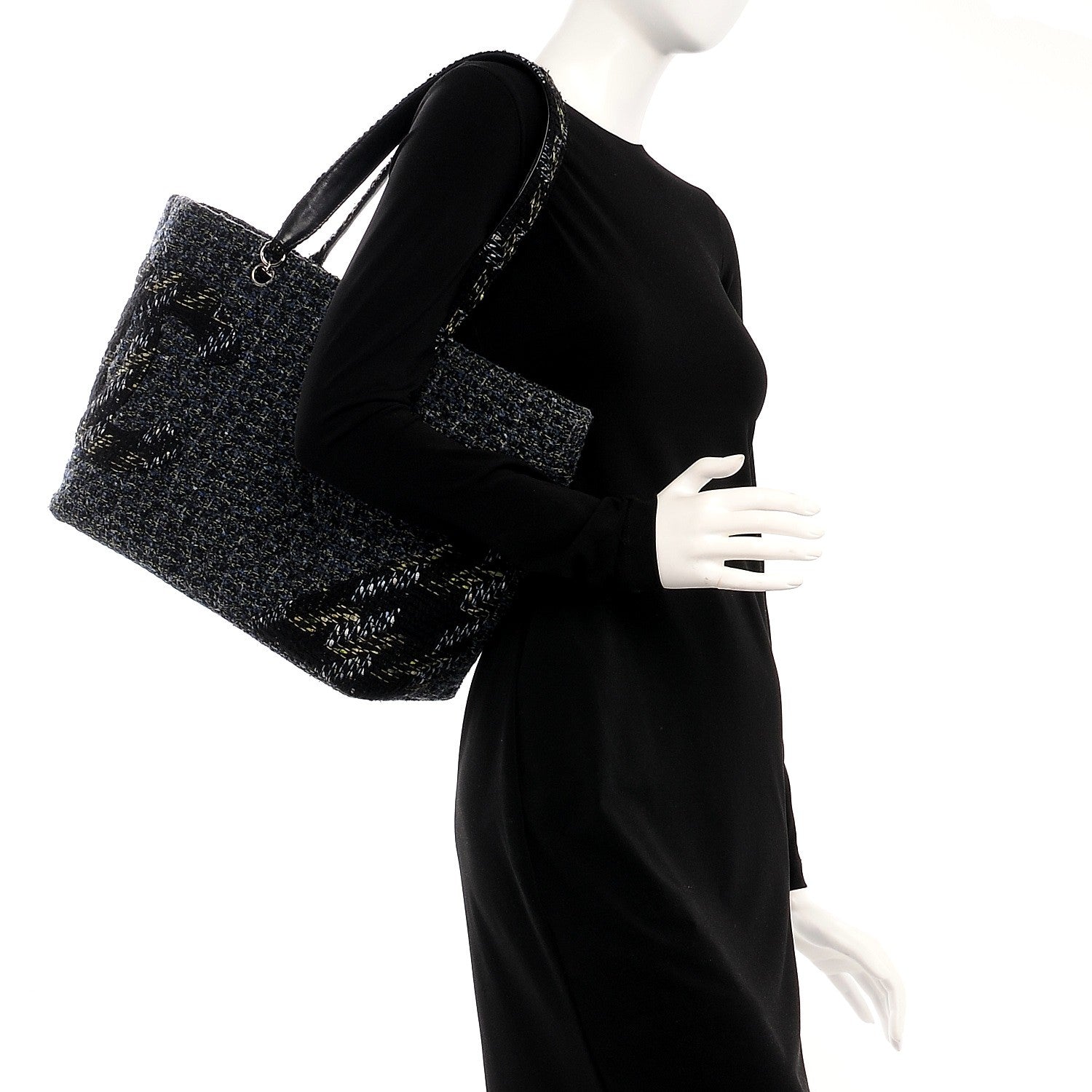 Chanel Tweed Quilted Large Cambon Tote Blue 2 of 9