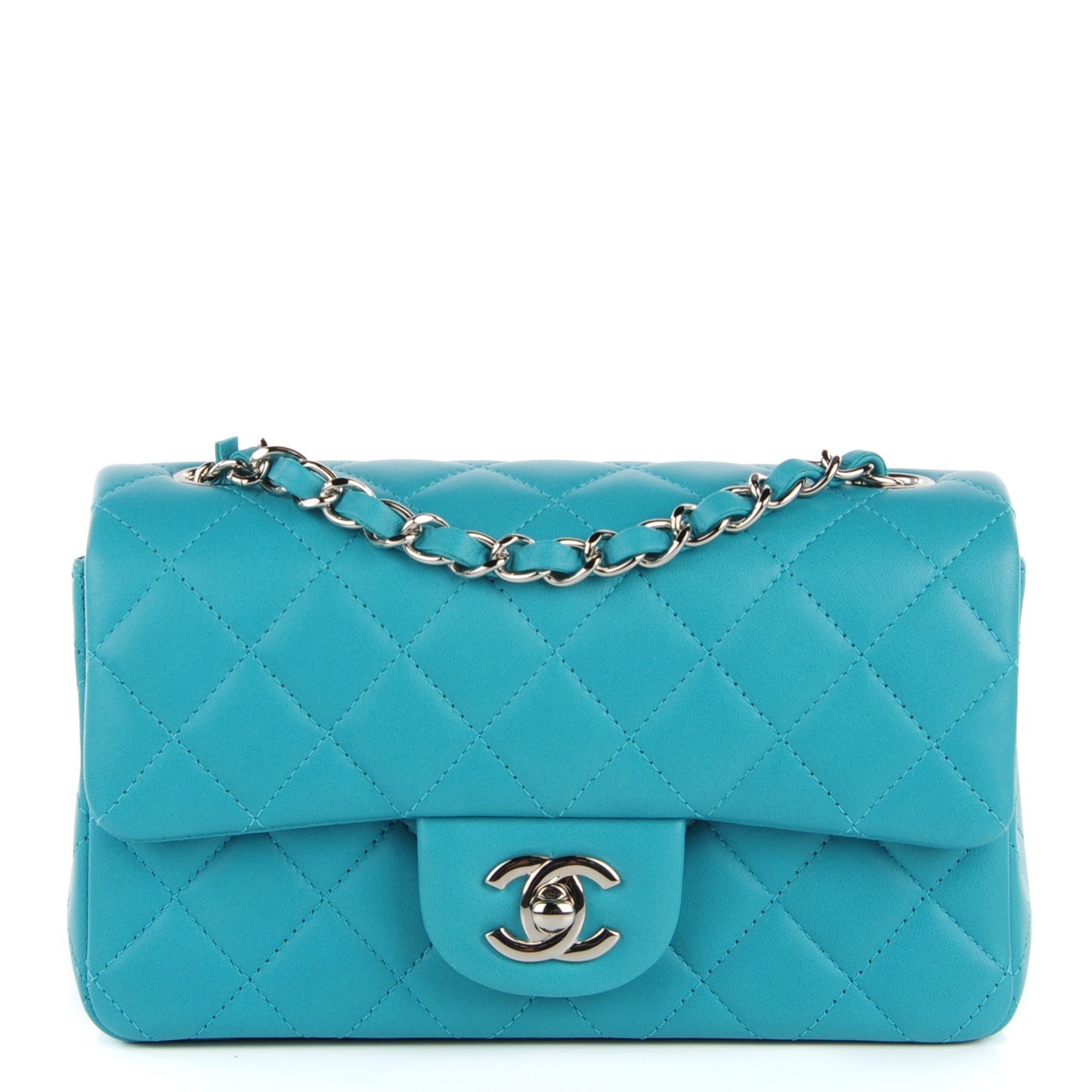 Lambskin Quilted Mini Rectangular Flap Turquoise