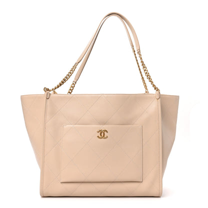 Chanel Caviar Stitched Pocket CC Large Tote Light Beige 1 of 11