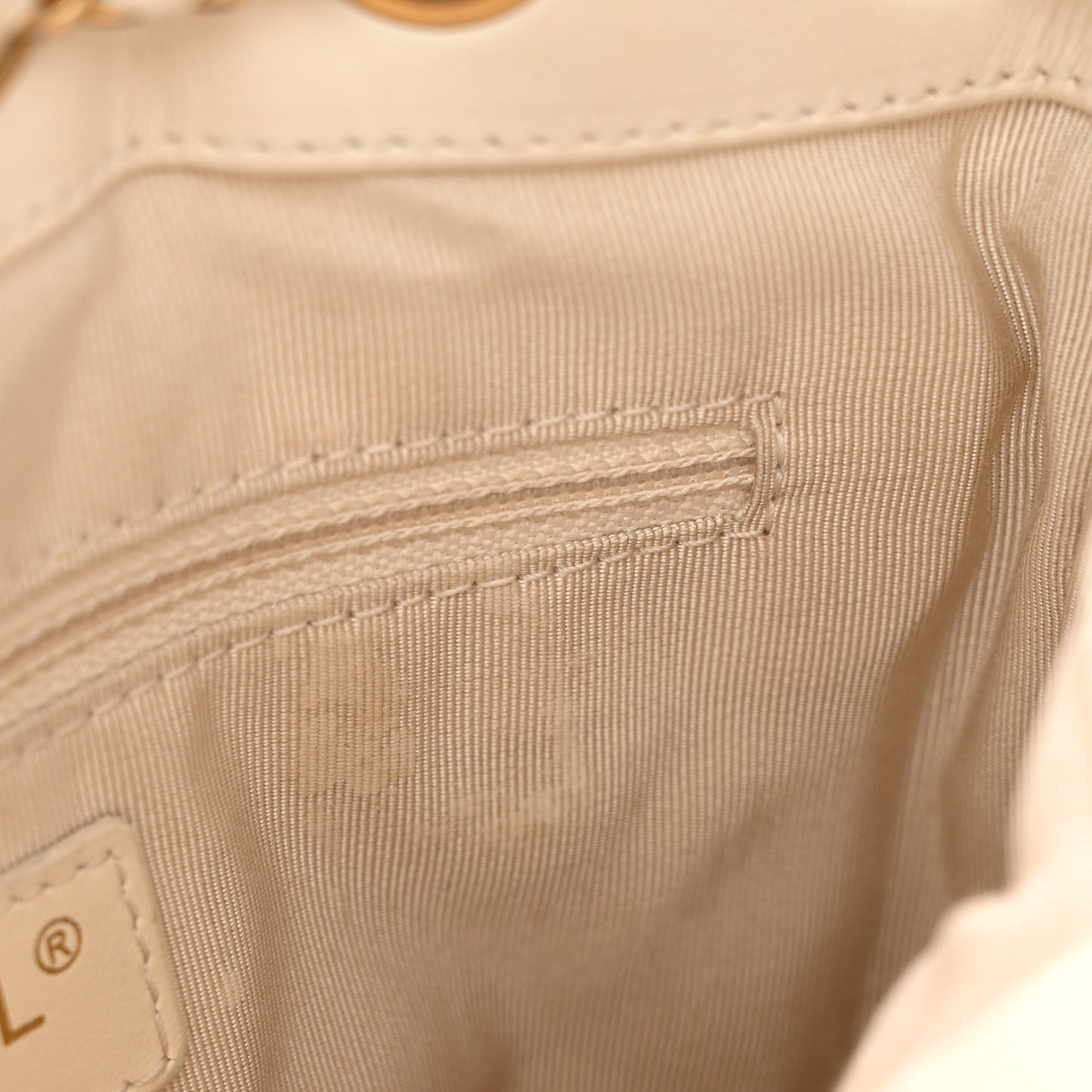 Aged Calfskin Quilted Chain Bucket Drawstring Bag White