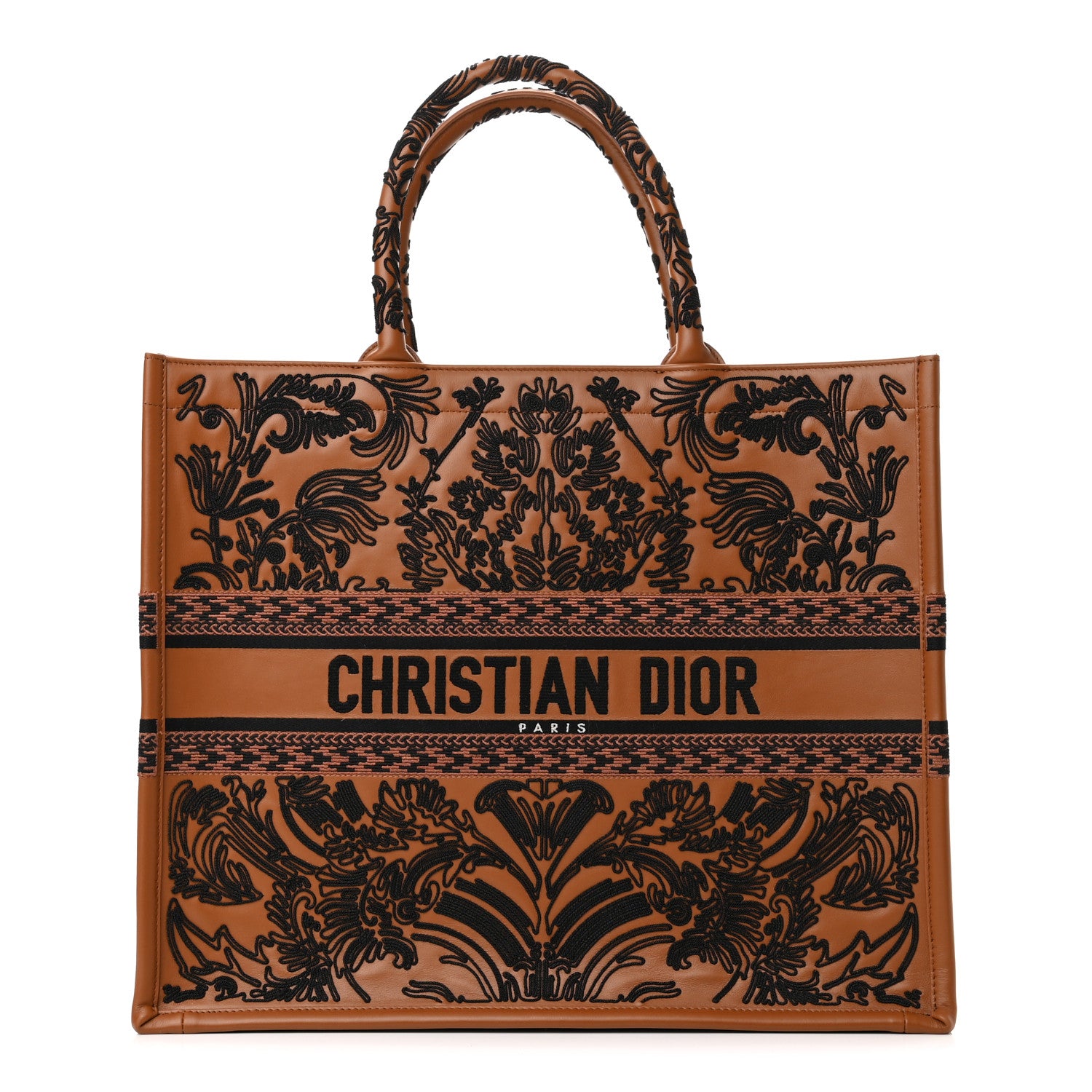Christian Dior Calfskin Cornely-Effect Embroidery Large Book Tote Brown Black 1 of 10