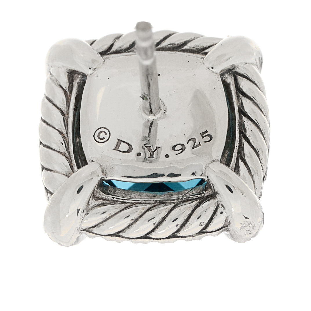 David Yurman Sterling Silver Hampton Blue Topaz Diamond 9mm Chatelaine Bezel Stud Earrings 4 of 4