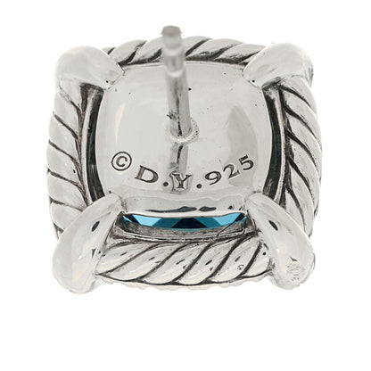 David Yurman Sterling Silver Hampton Blue Topaz Diamond 9mm Chatelaine Bezel Stud Earrings 4 of 4