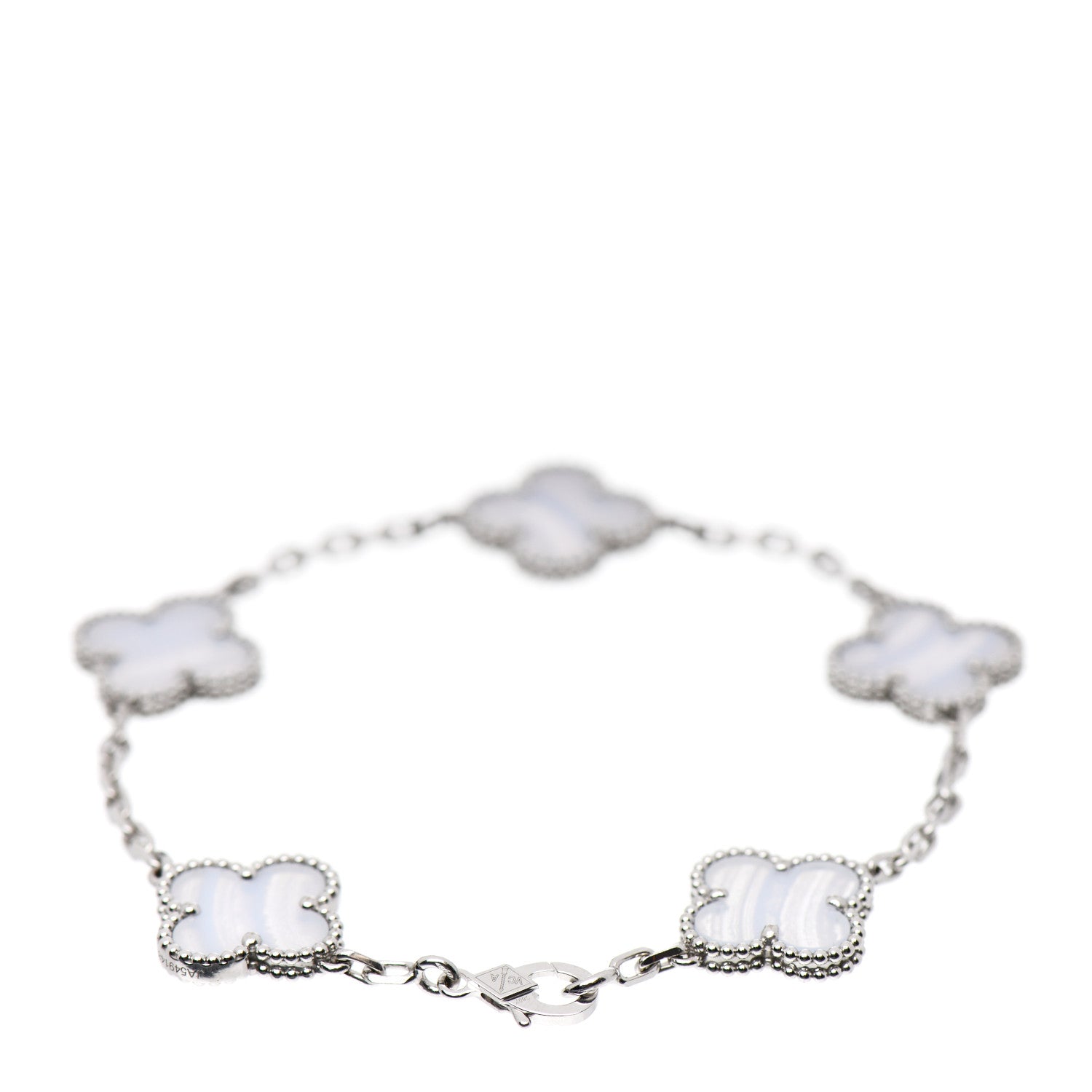 Van Cleef & Arpels 18K White Gold Chalcedony 5 Motifs Vintage Alhambra Bracelet 2 of 6