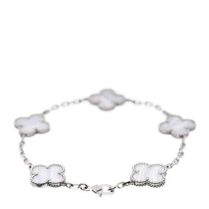 Van Cleef & Arpels 18K White Gold Chalcedony 5 Motifs Vintage Alhambra Bracelet 2 of 6