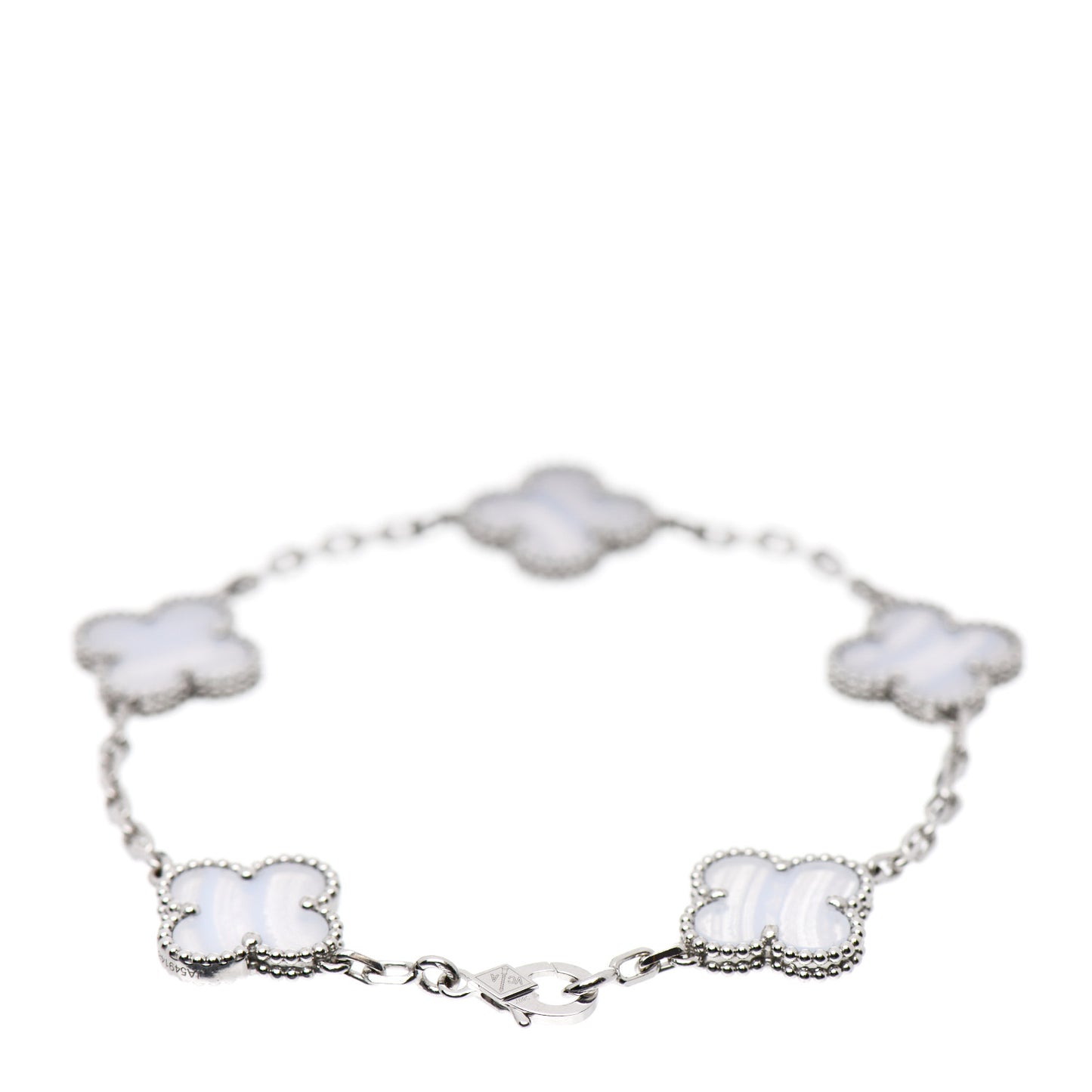 18K White Gold Chalcedony 5 Motifs Vintage Alhambra Bracelet