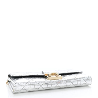 Christian Dior Metallic Crinkled Cannage Miss Dior Chain Wallet Silver 4 of 12