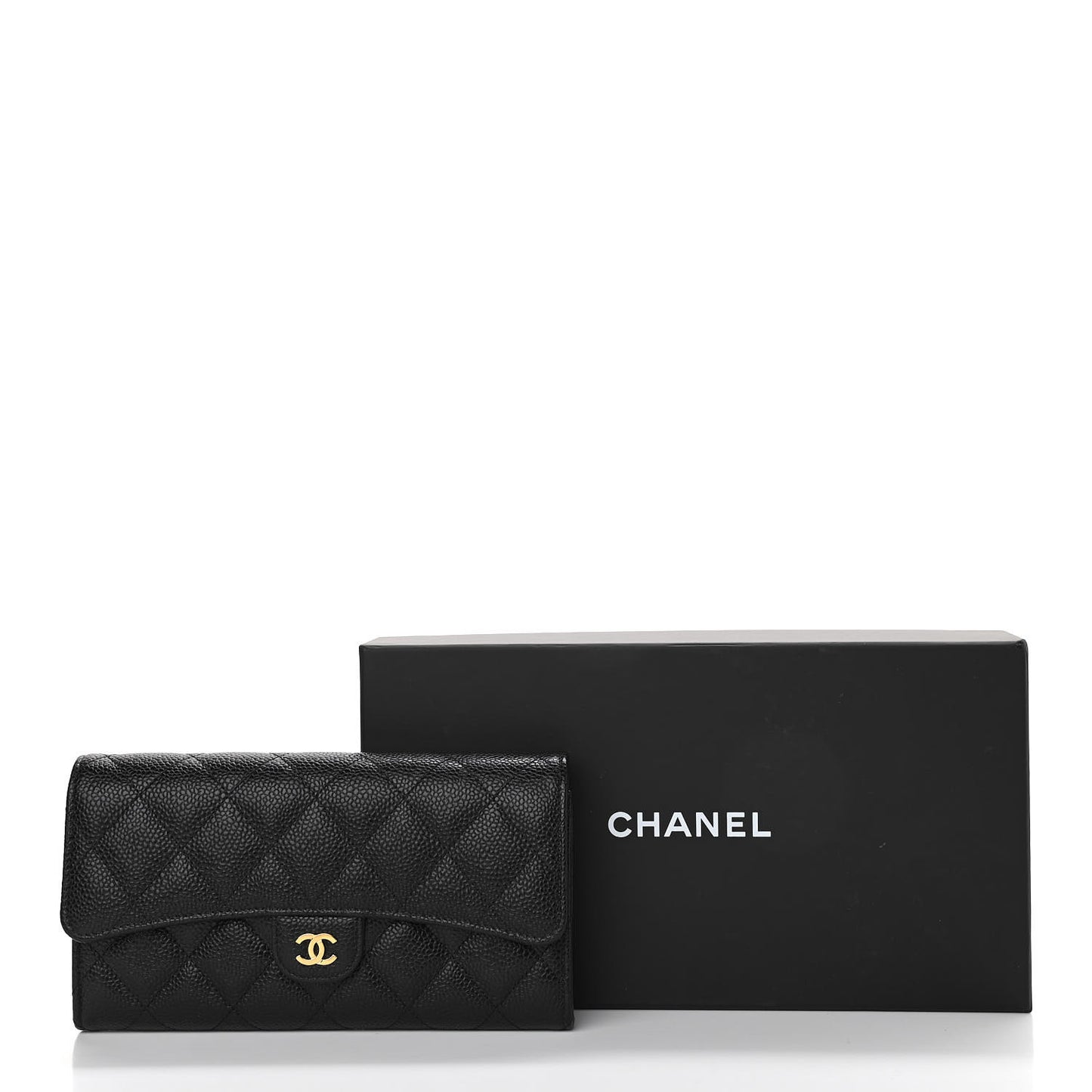 Caviar Quilted Large Gusset Flap Wallet Black
