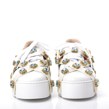 Gucci Calfskin Removable Crystals Bee Embroidered Ace Platform Sneakers 37 White 3 of 11