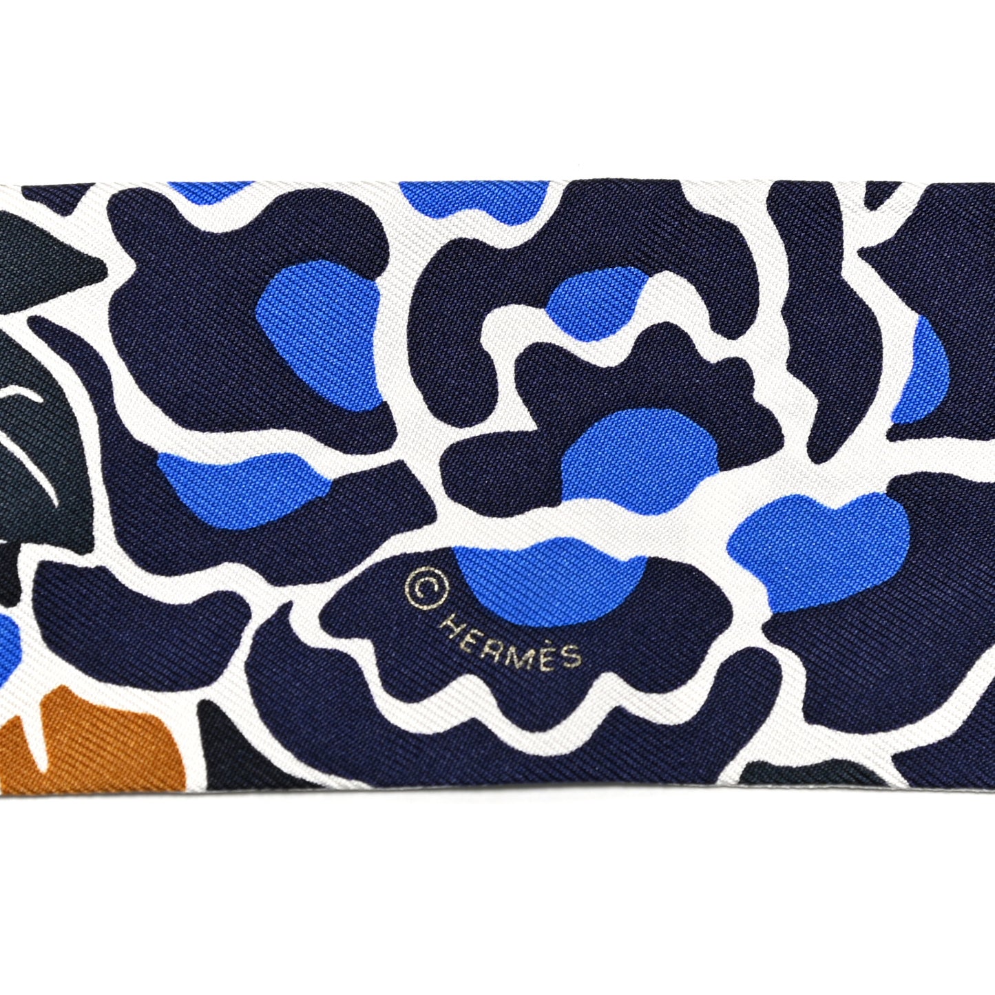 Silk Bingata Sticker Twilly Marine Tabac Bleu Vif