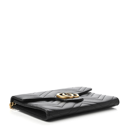 Gucci Calfskin Matelasse Mini GG Marmont Chain Wallet Black 4 of 10