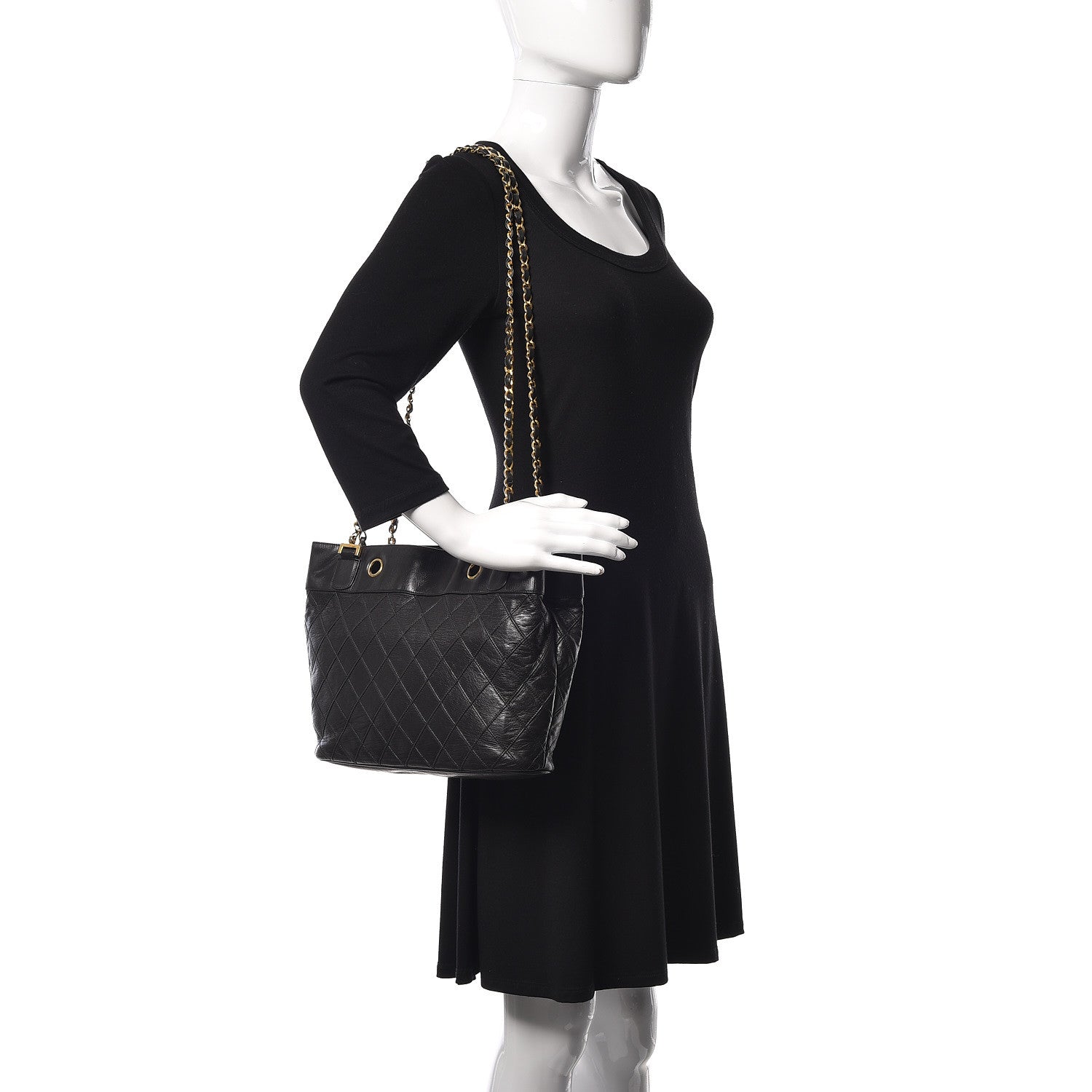 Chanel Lambskin Stitched Shopper Tote Black 2 of 15