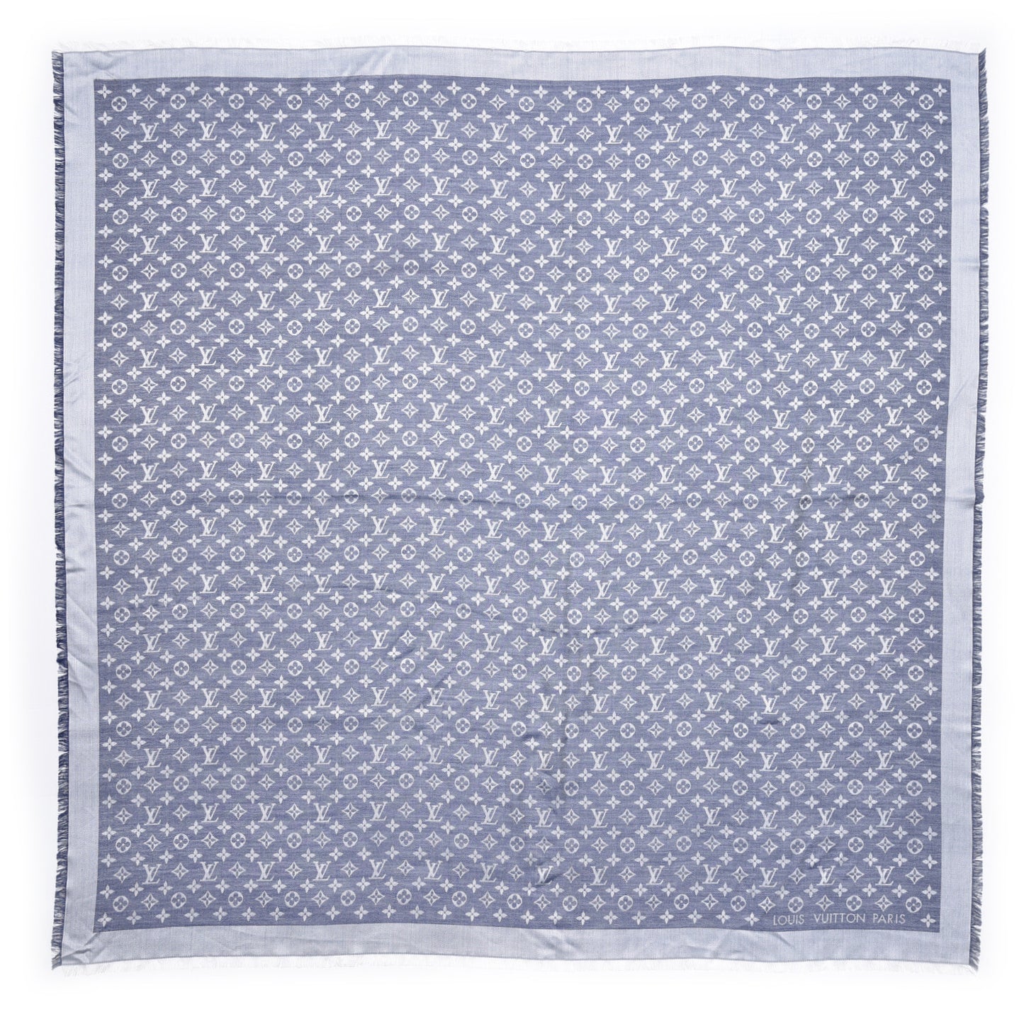 Wool Silk Monogram Denim Shawl Blue