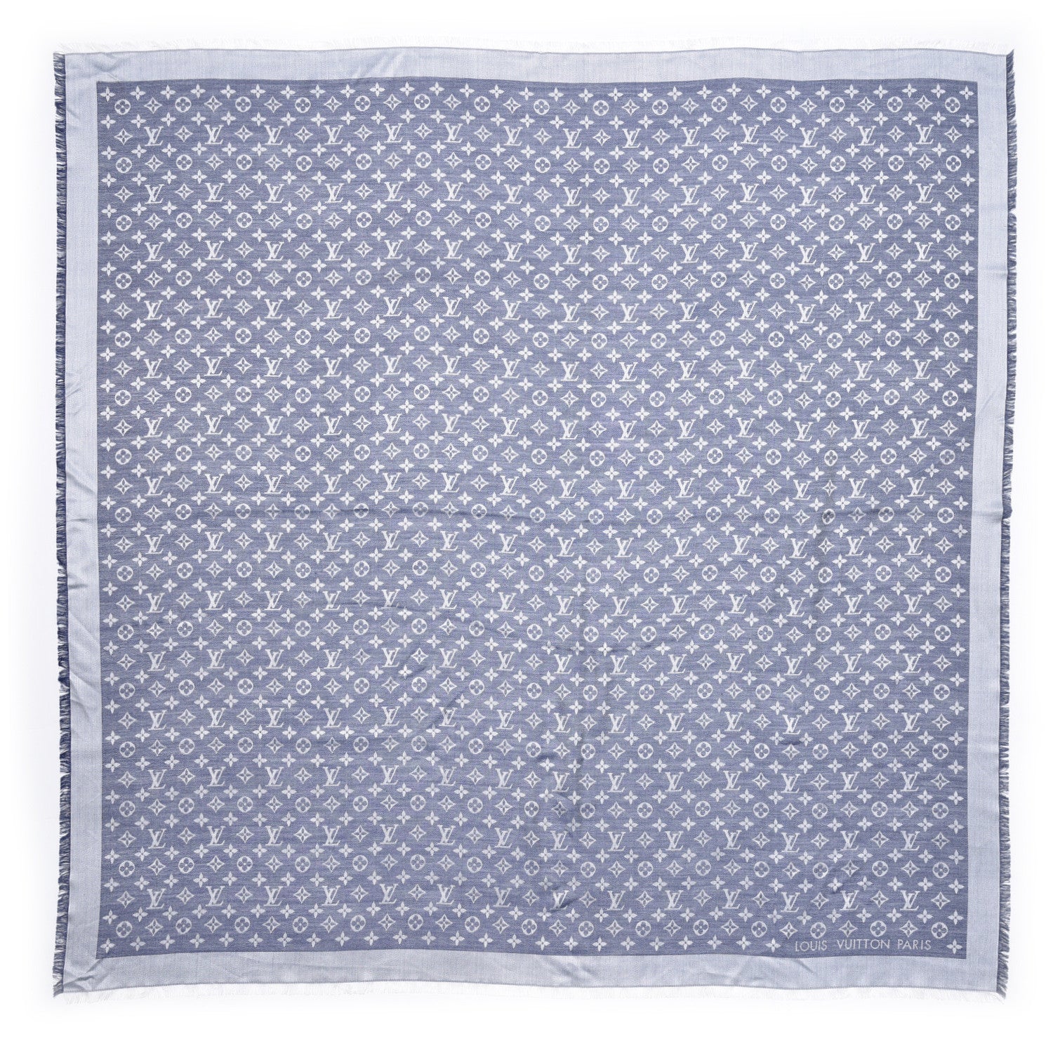 Louis Vuitton Wool Silk Monogram Denim Shawl Blue 1 of 5