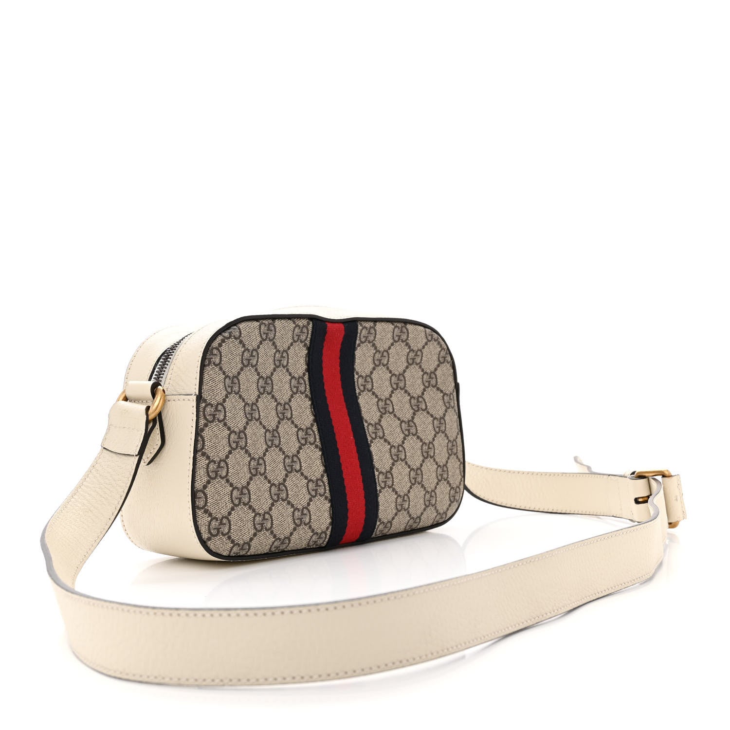 Gucci GG Supreme Monogram Textured Calfskin Web Small Ophidia Camera Bag Beige Ebony Mystic White 3 of 14