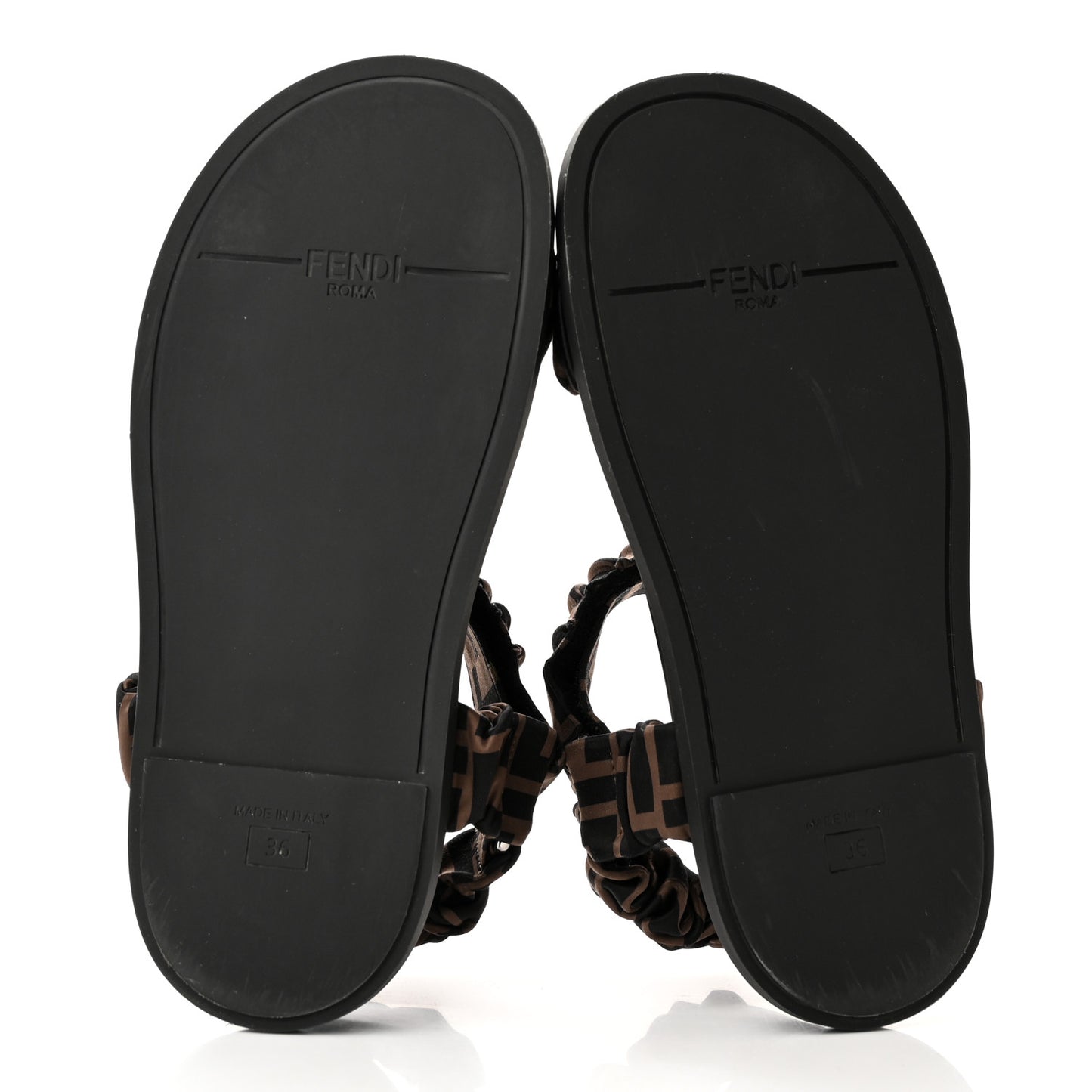 Satin FF Ruched Sandals 36 Tobacco Black