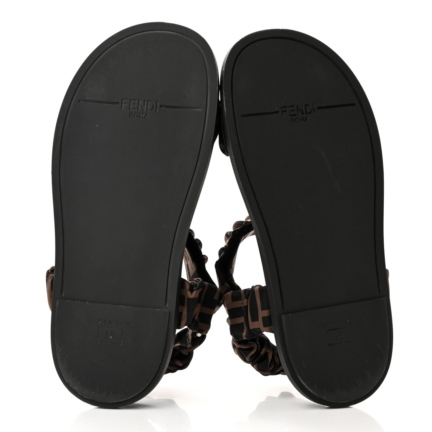 Fendi Satin FF Ruched Sandals 36 Tobacco Black 5 of 11
