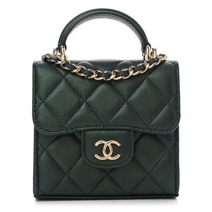 Chanel Iridescent Lambskin Quilted Top Handle Flap Clutch With Chain Dark Green 1 of 9