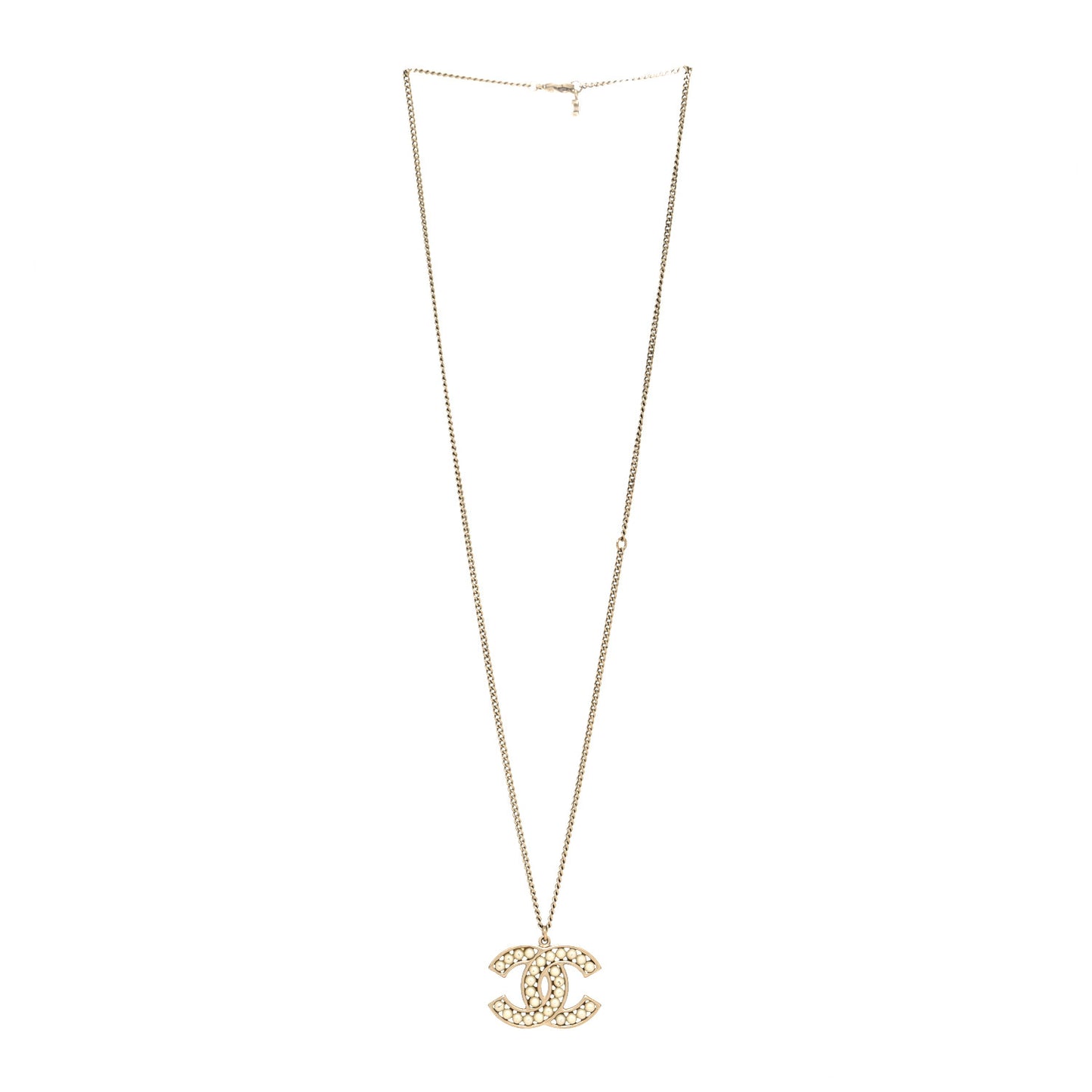 Pearl CC Pendant Necklace Gold