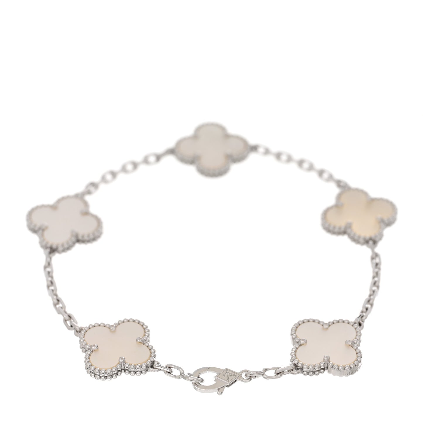 18K White Gold Mother of Pearl 5 Motifs Vintage Alhambra Bracelet