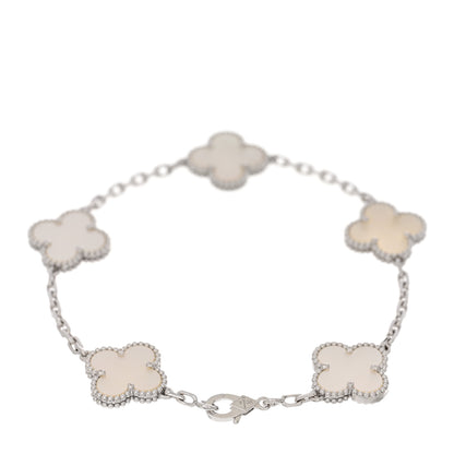 Van Cleef & Arpels 18K White Gold Mother of Pearl 5 Motifs Vintage Alhambra Bracelet 2 of 4