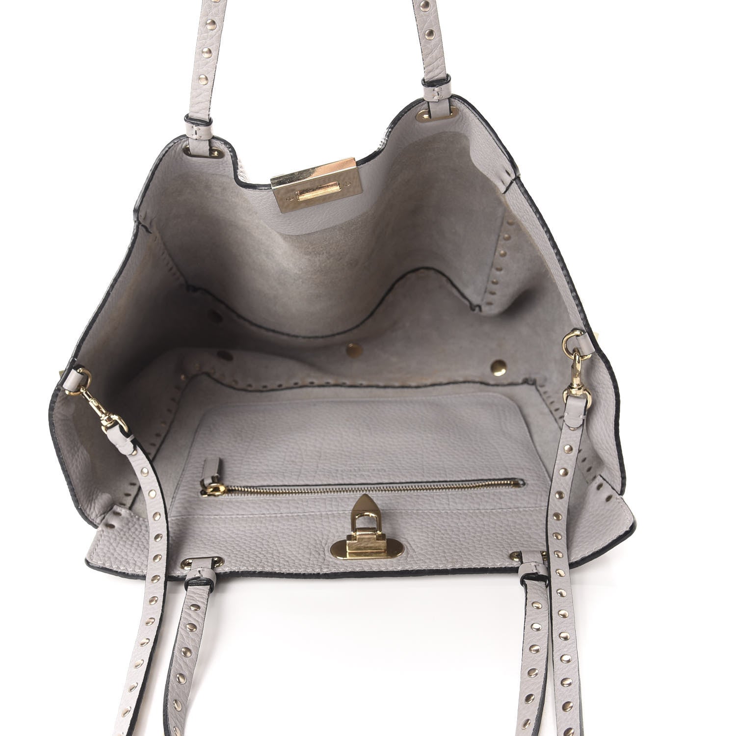 Valentino Garavani Pebbled Calfskin Medium Rockstud Tote Pastel Grey 5 of 11