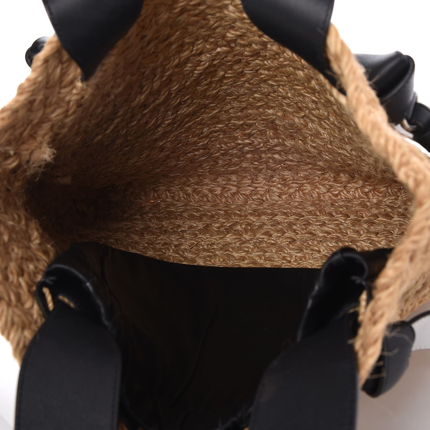 Straw Calfskin Large Basket Bag Natural Black