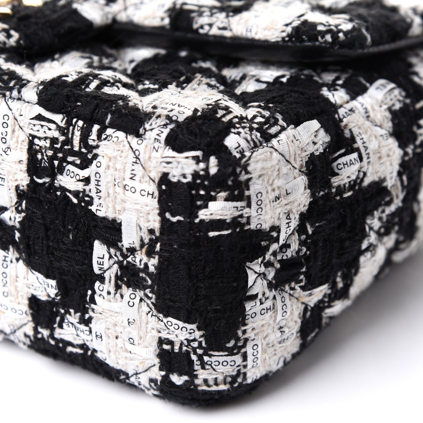 Tweed Quilted Mini Rectangular Flap Black Ecru White