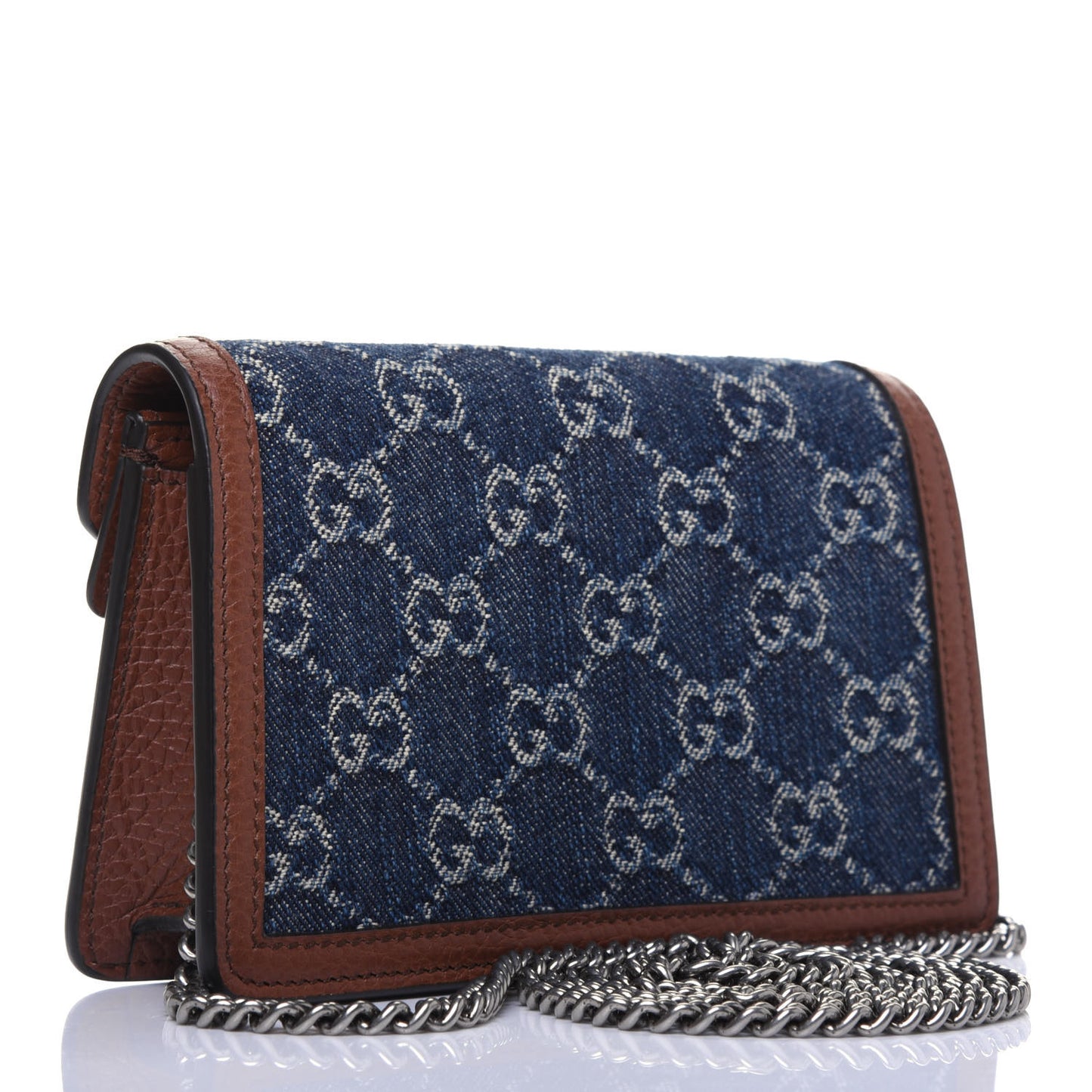 New Denim GG Monogram Dollar Calfskin Enamel Super Mini Dionysus Shoulder Bag Blue Tea Cuir Epilog Electric Blue