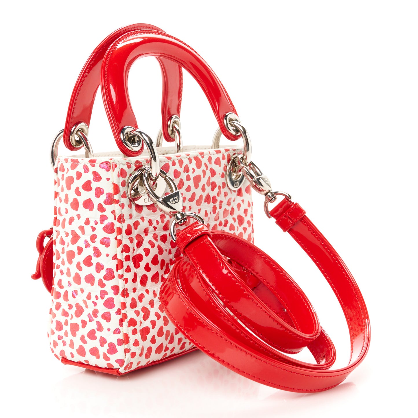 Lambskin Patent Heart Print Cannage Micro Lady Dior Dior Red White