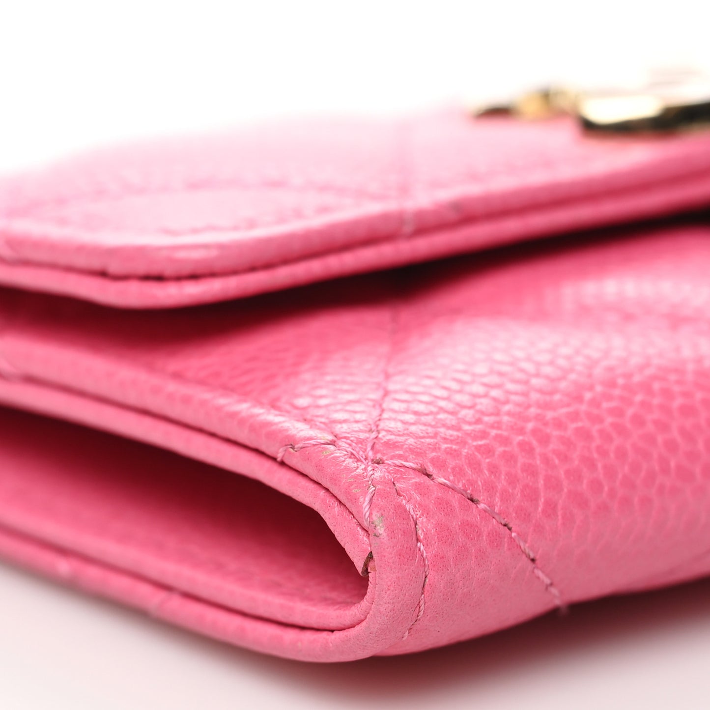 Caviar Quilted Flap Card Holder Pink