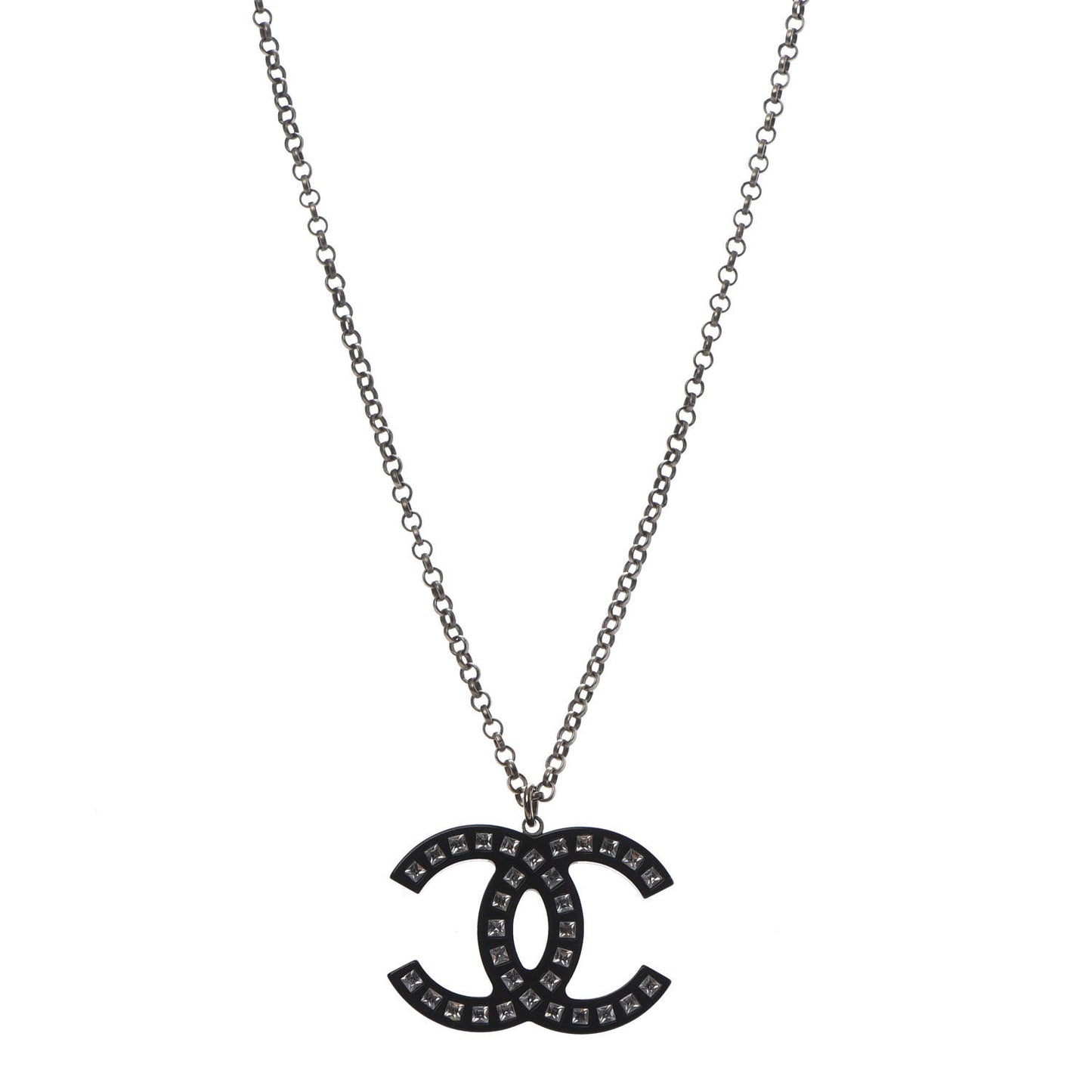 Resin Baguette Crystal CC Necklace Black