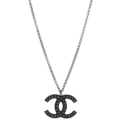Chanel Resin Baguette Crystal CC Necklace Black 1 of 6