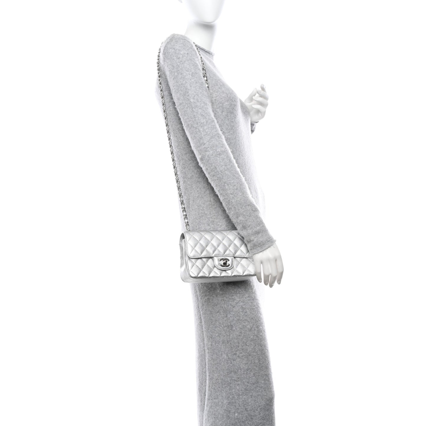 Metallic Lambskin Quilted Mini Rectangular Flap Silver