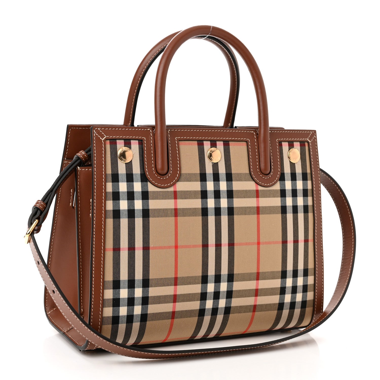 Burberry Calfskin Vintage Check Mini Two Handle Title Bag Archive Beige 3 of 10
