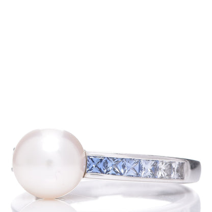 Mikimoto 18K White Gold Sapphire Akoya Pearl 8mm Ring 51 5.75 4 of 8