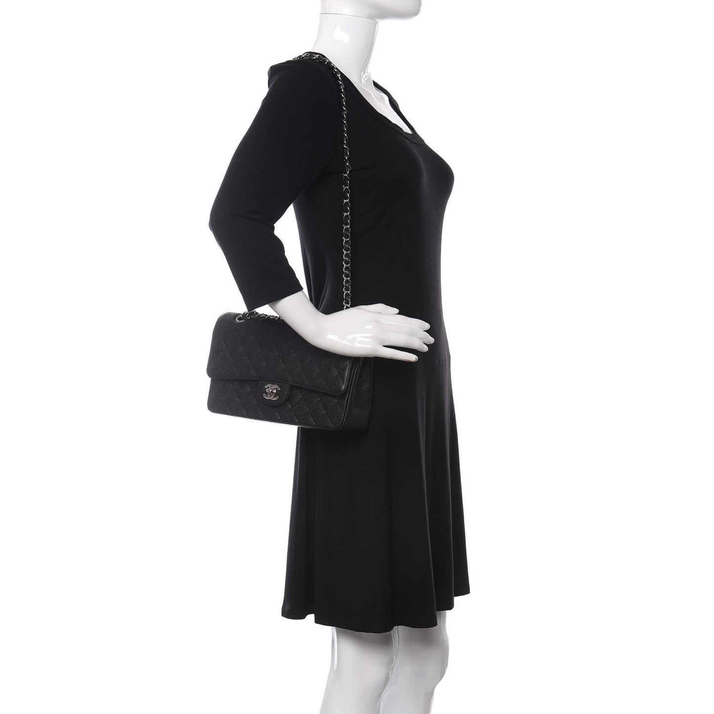 Caviar Quilted Medium Double Flap Black