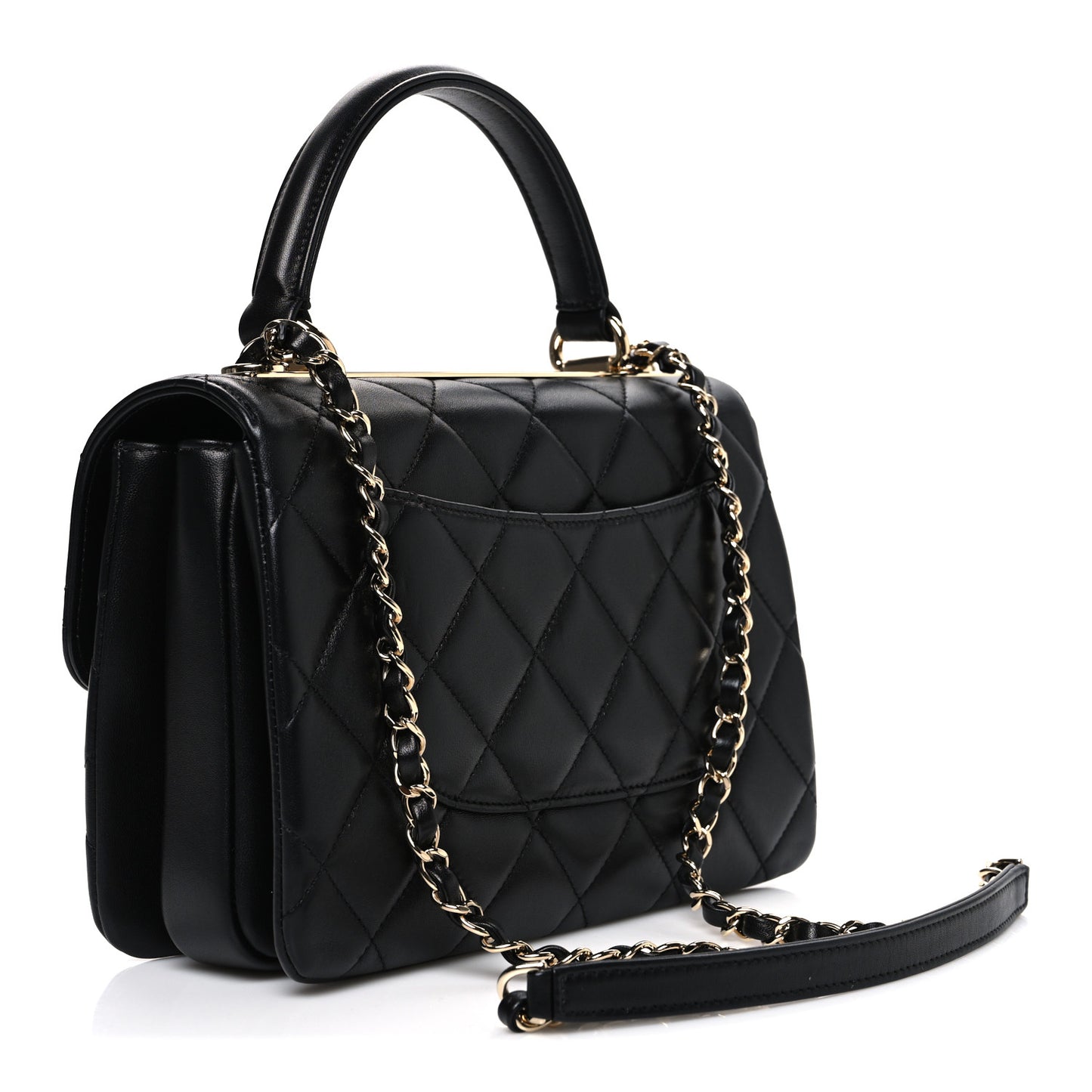 Lambskin Quilted Small Trendy CC Dual Handle Flap Bag Black