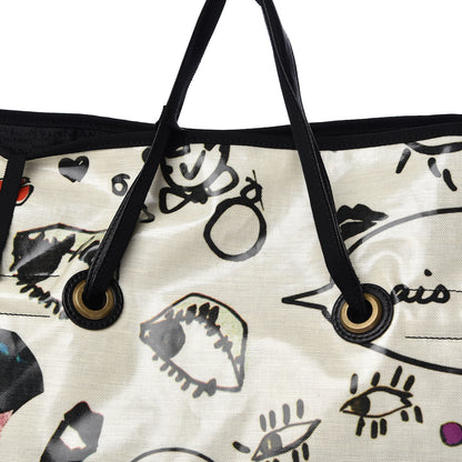 Lanvin Canvas Face Printed Shopper Tote Black White 7 of 12