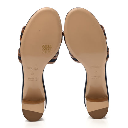 Hermes Calfskin Denim Oasis Sandals 40 Bleu Brut Gold 5 of 10