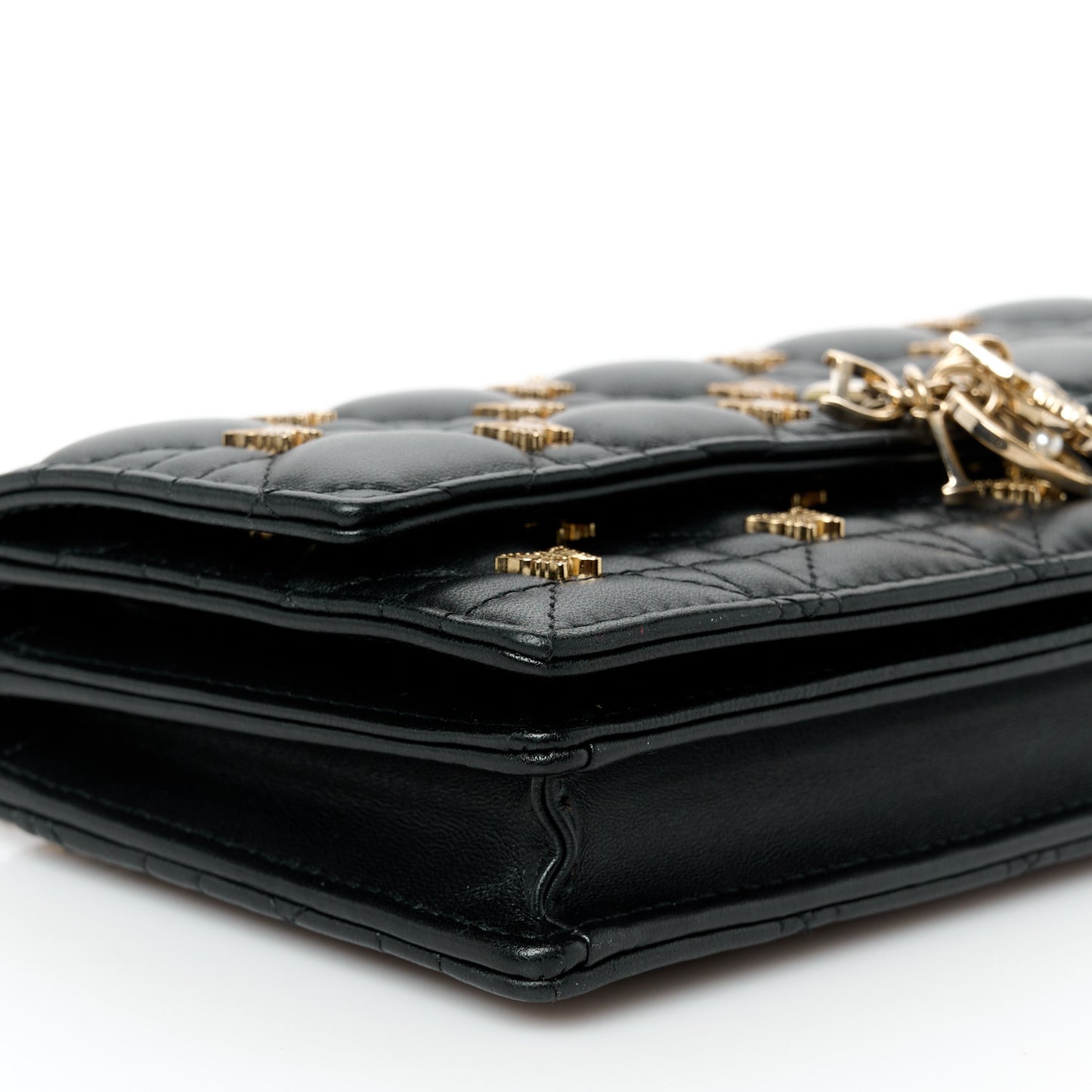 Lambskin Cannage Butterfly Studs Miss Dior Pouch Black
