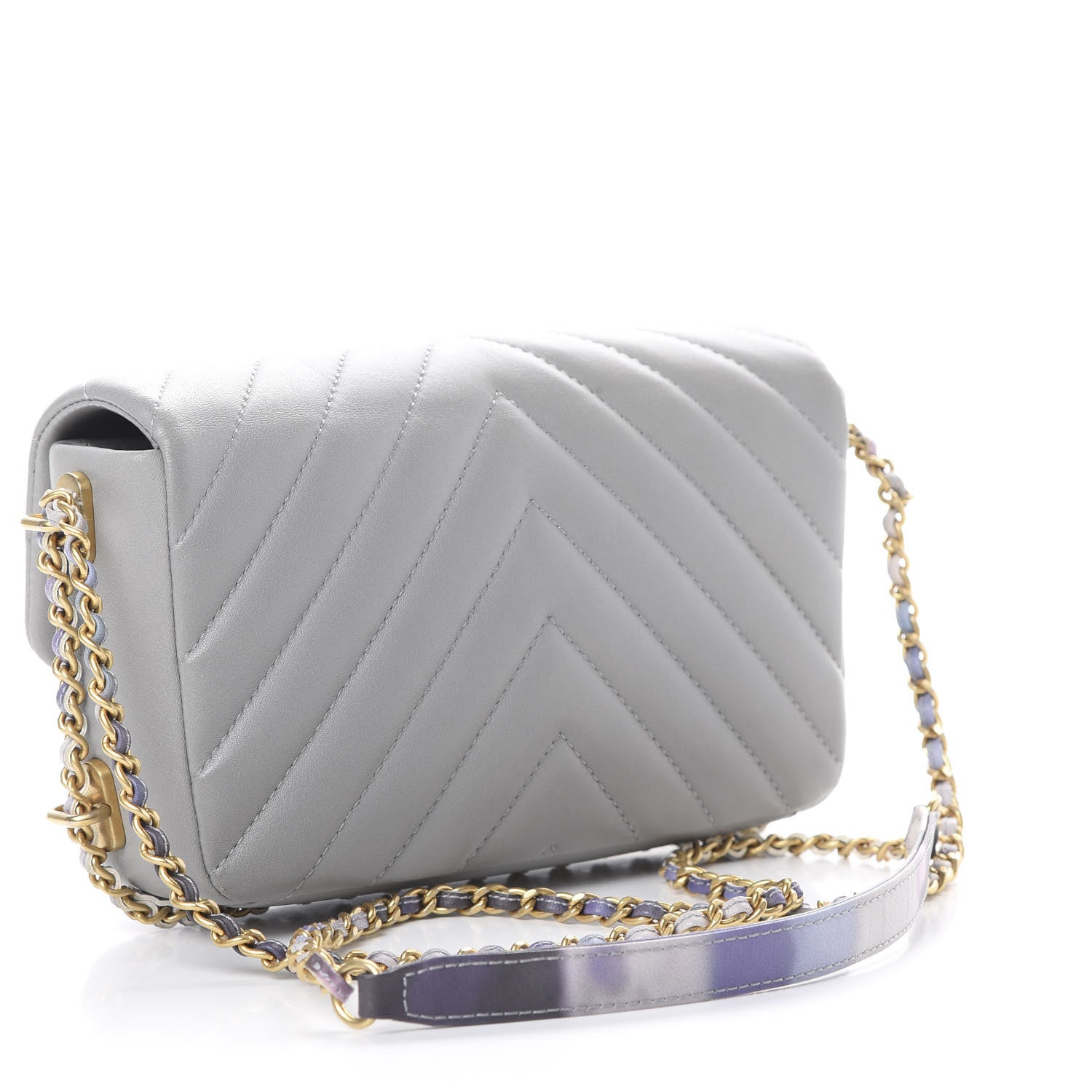 Chanel Lambskin Chevron Quilted Chain Around Mini Rectangular Flap Grey 2 of 10