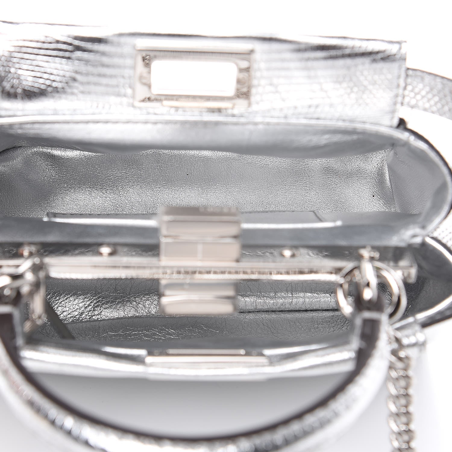 Fendi Metallic Lizard XS Peekaboo Iconic Satchel Silver 5 of 8