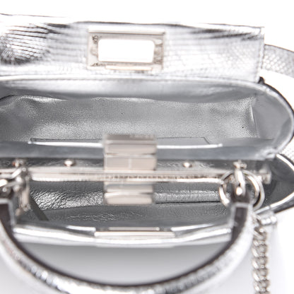 Fendi Metallic Lizard XS Peekaboo Iconic Satchel Silver 5 of 8