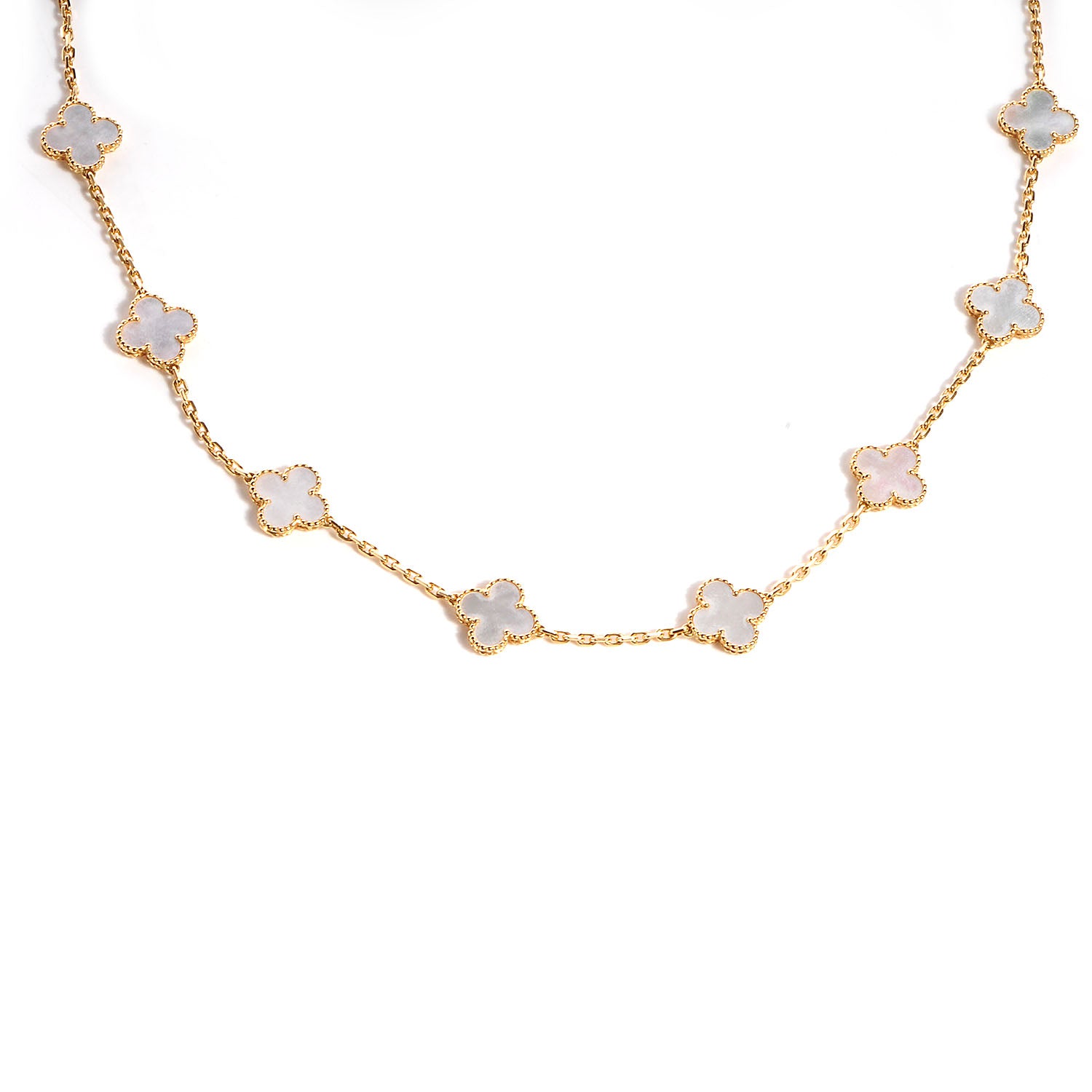 Van Cleef & Arpels 18K Yellow Gold Mother of Pearl 20 Motifs Vintage Alhambra Necklace 1 of 8