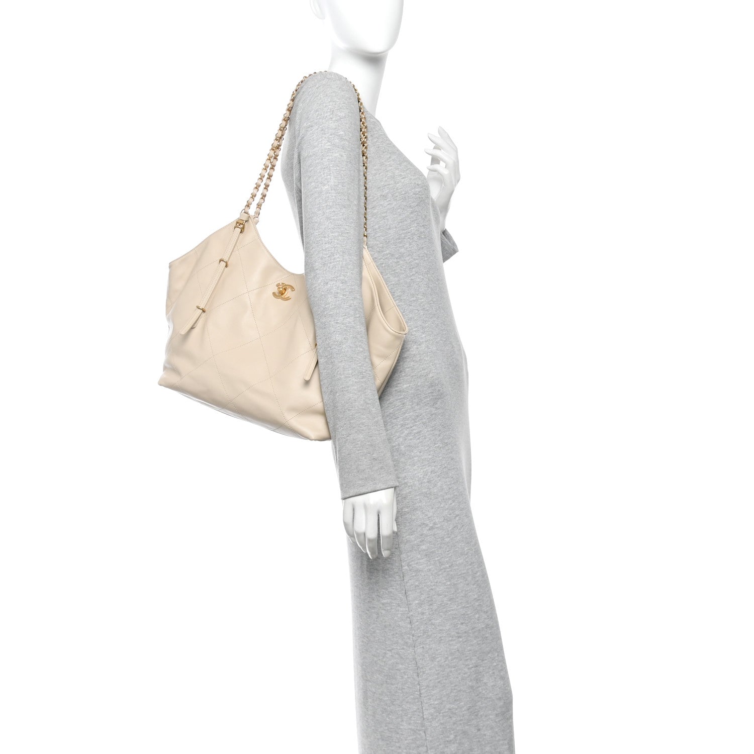 Chanel Calfskin Quilted Small Shopping Bag Beige 2 of 11