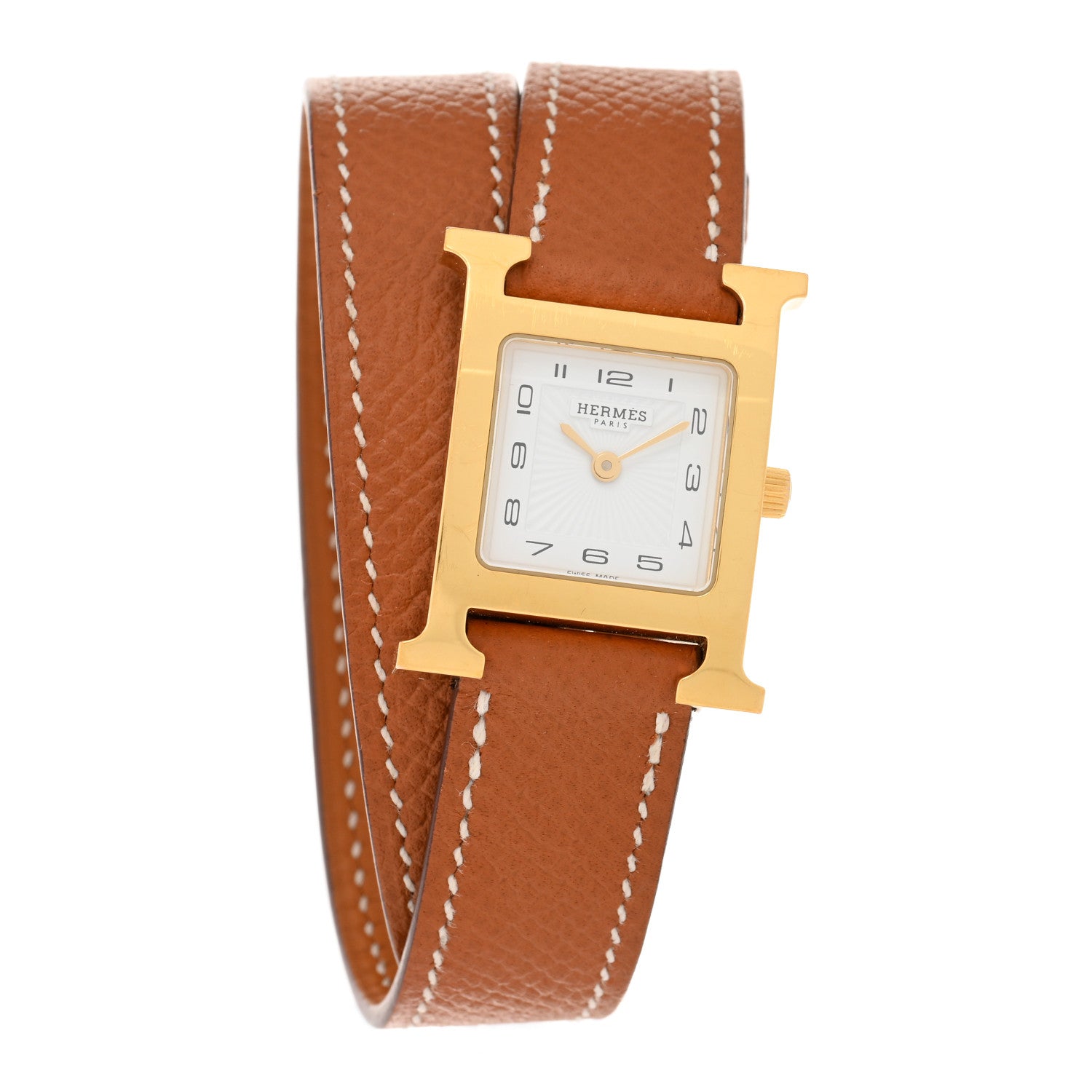 HERMES Stainless Steel Epsom 21mm Heure H Hour Double Tour Quartz Watch in the color Gold by Fashionphile